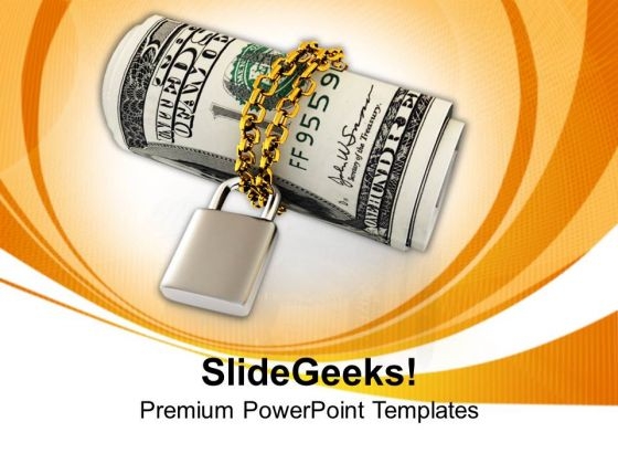 Us Dollars Chained With Padlock Security PowerPoint Templates Ppt Backgrounds For Slides 0213