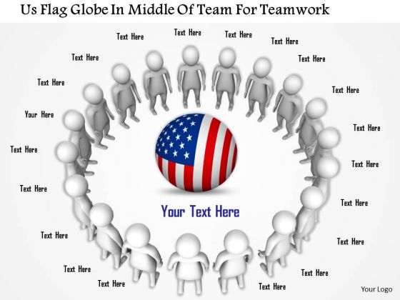 Us Flag Globe In Middle Of Team For Teamwork