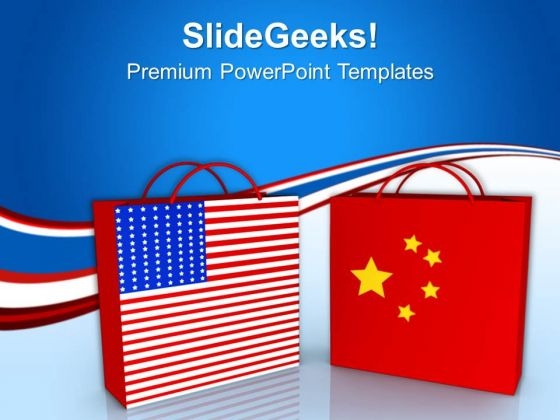 Usa And China Shopping Bags Sales PowerPoint Templates Ppt Backgrounds For Slides 0213