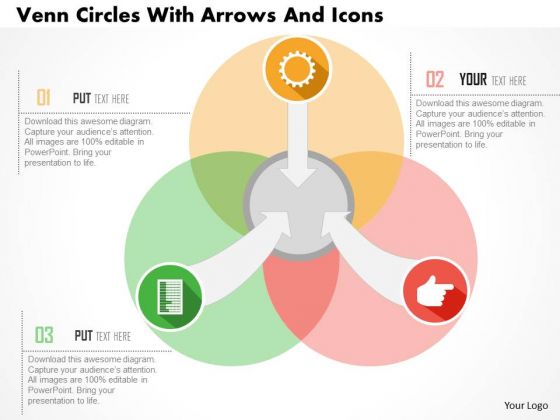 Venn Circles With Arrows And Icons Presentation Template
