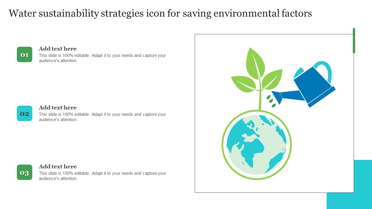 Water Sustainability Strategies Icon For Saving Environmental Factors Portrait Pdf