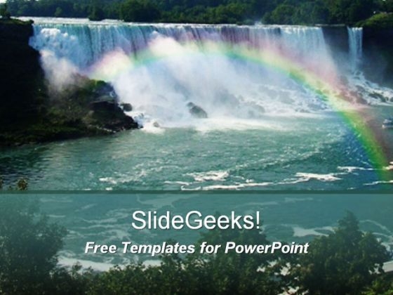 Waterfall PowerPoint Template with Beautiful Rainbow