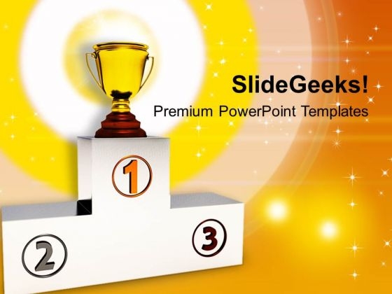 Winners Podium With Trophy PowerPoint Templates Ppt Backgrounds For Slides 0213