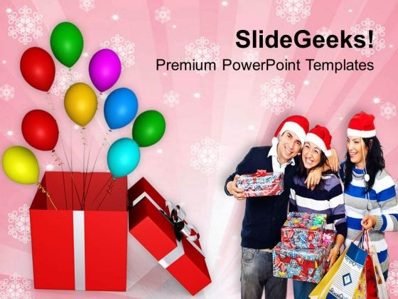 Wishing Merry Christmas With Gifts And Balloons PowerPoint Templates Ppt Backgrounds For Slides 1112