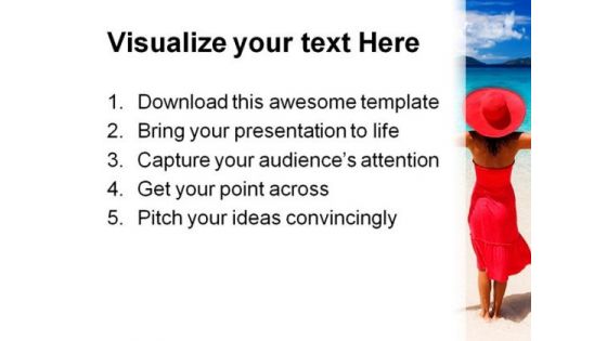 Woman Enjoys Beach PowerPoint Themes And PowerPoint Slides 0811