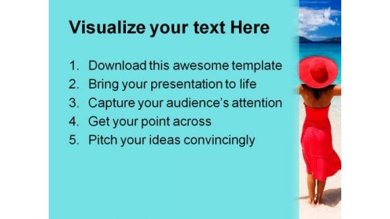 Woman Enjoys Beach PowerPoint Themes And PowerPoint Slides 0811