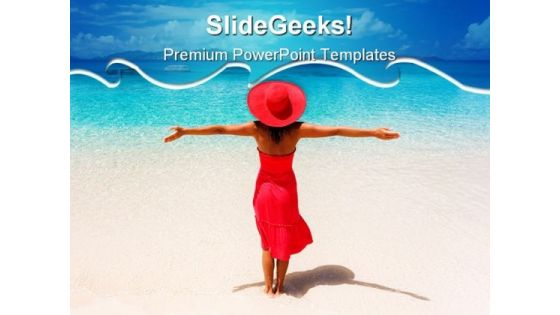 Woman Enjoys Beach PowerPoint Themes And PowerPoint Slides 0811