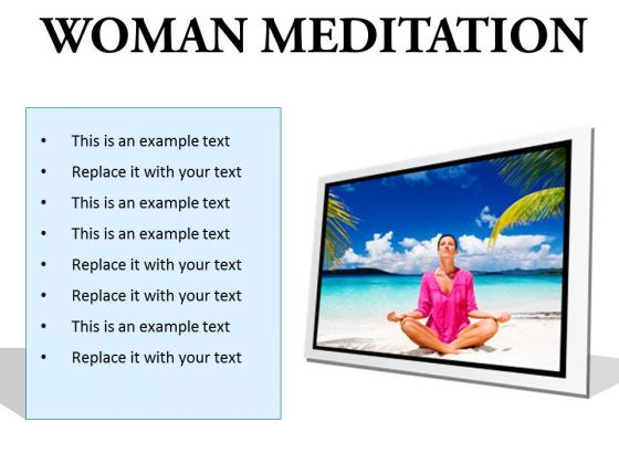 Woman Meditation Beach PowerPoint Presentation Slides F
