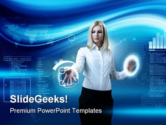 Woman Navigating Technology PowerPoint Templates And PowerPoint Backgrounds 0511