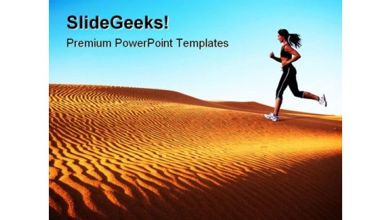 Woman Running On Desert Health PowerPoint Templates And PowerPoint Backgrounds 0811