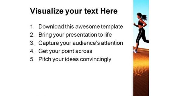 Woman Running On Desert Health PowerPoint Themes And PowerPoint Slides 0811