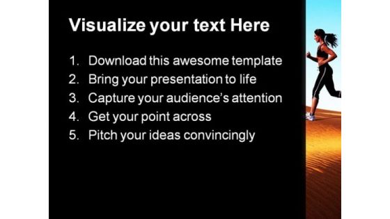 Woman Running On Desert Health PowerPoint Themes And PowerPoint Slides 0811