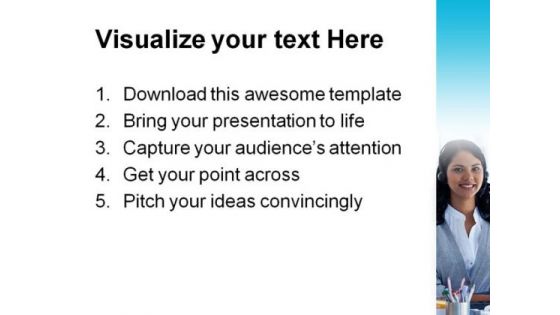 Woman With A Headset Business PowerPoint Themes And PowerPoint Slides 0511