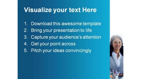 Woman With A Headset Business PowerPoint Themes And PowerPoint Slides 0511
