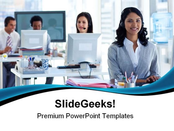Woman With A Headset Business PowerPoint Themes And PowerPoint Slides 0511