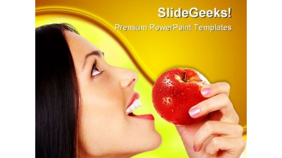 Woman With Apple Health PowerPoint Themes And PowerPoint Slides 0711