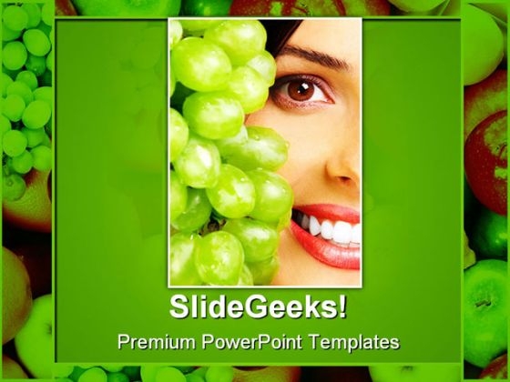 Woman With Fruits Health PowerPoint Themes And PowerPoint Slides 0811