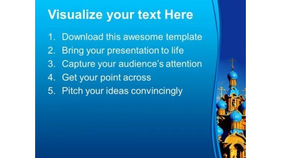 Wooden Church With Blue Domes People PowerPoint Templates And PowerPoint Themes 0712