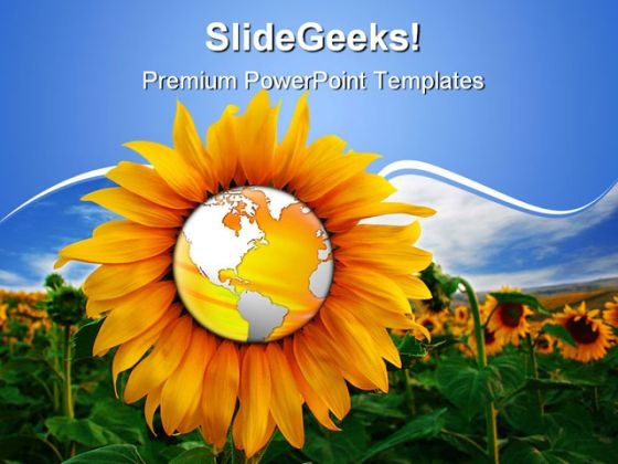 World In A Sunflower Beauty PowerPoint Templates And PowerPoint Backgrounds 0511