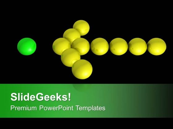 Yellow Christmas Balls Forming Arrow PowerPoint Templates Ppt Backgrounds For Slides 0213