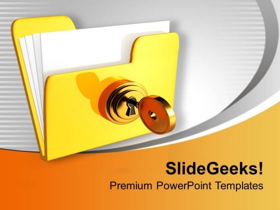 Yellow Computer Folder With Golden Key PowerPoint Templates Ppt Backgrounds For Slides 0313