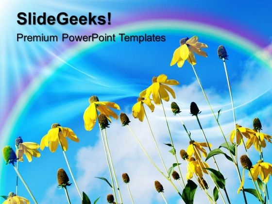 Yellow Flowers With Rainbow Nature PowerPoint Templates And PowerPoint Themes 0512