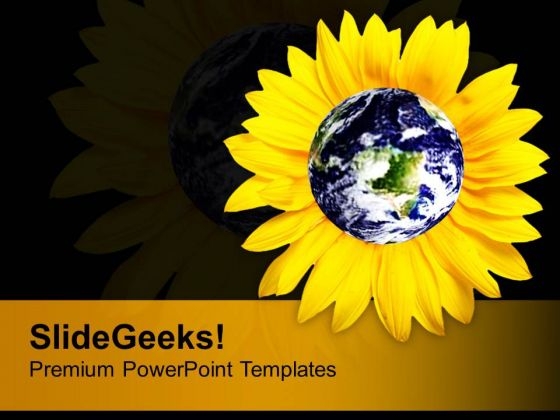 Yellow Sunflower With Globe Nature Environment PowerPoint Templates Ppt Backgrounds For Slides 1212
