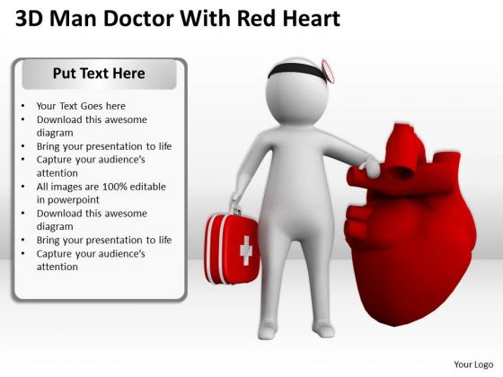 Young Business People 3d Man Doctor With Red Heart PowerPoint Templates Ppt Backgrounds For Slides