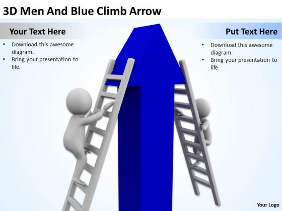 Young Business People 3d Men And Blue Climb Arrow PowerPoint Slides