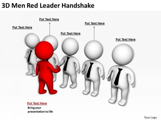 Young Business People 3d Men Red Leader Handshake PowerPoint Templates