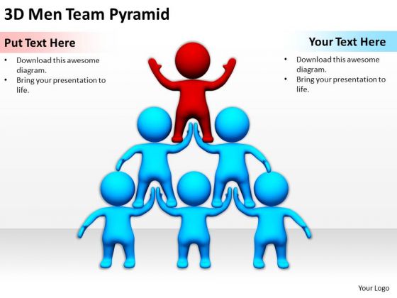 Young Business People 3d Men Team Pyramid PowerPoint Slides