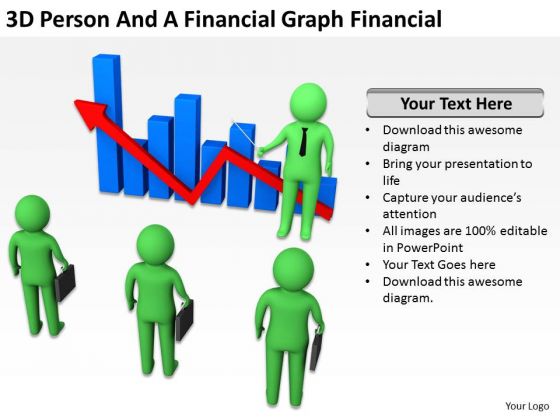 Young Business People 3d Person And Financial Graph PowerPoint Templates