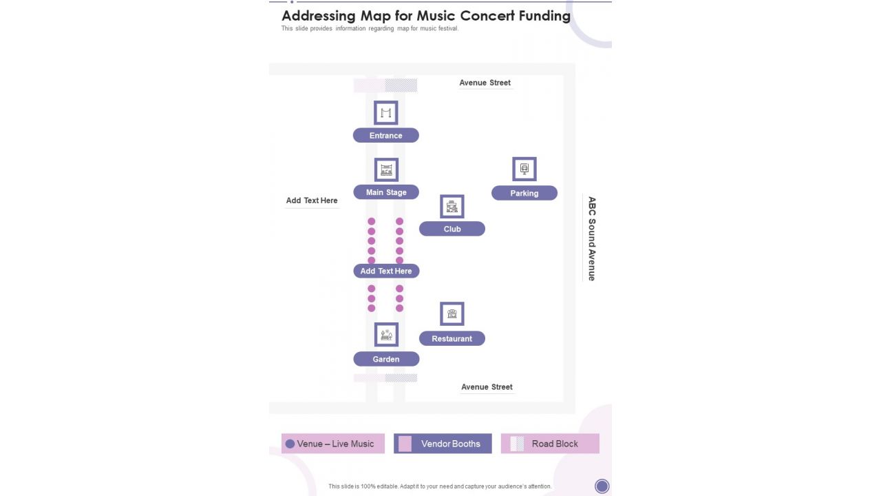 Addressing Map For Music Concert Funding One Pager Sample Example Document