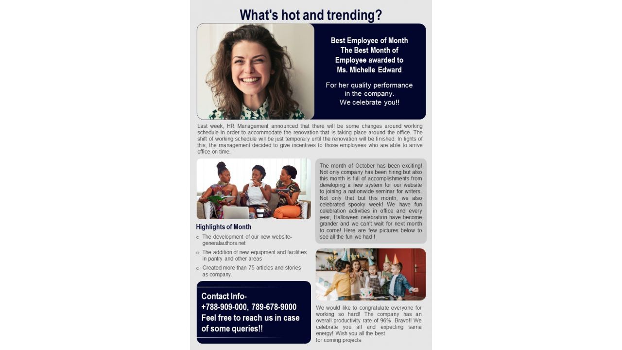 Bifold One Pager Business Employee Communication Newsletter Template
