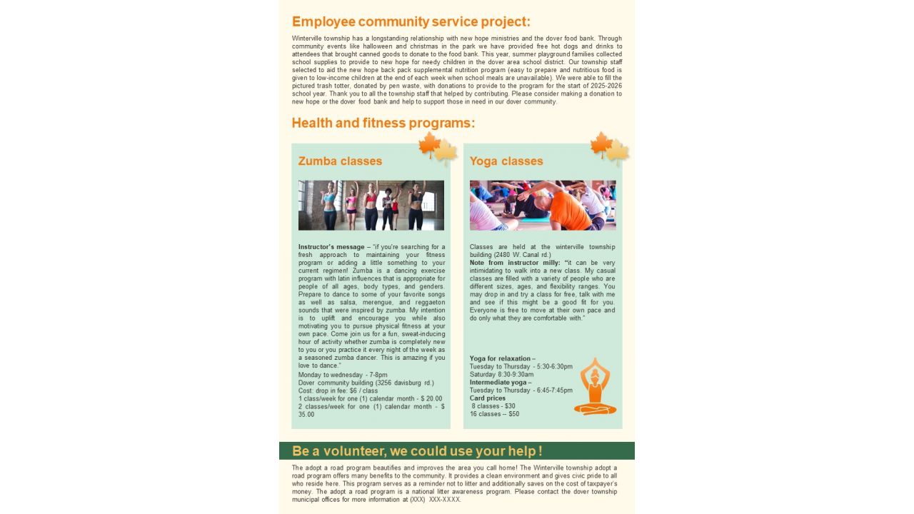 Bifold One Pager Newsletter For Autumn Season Community Programs Template