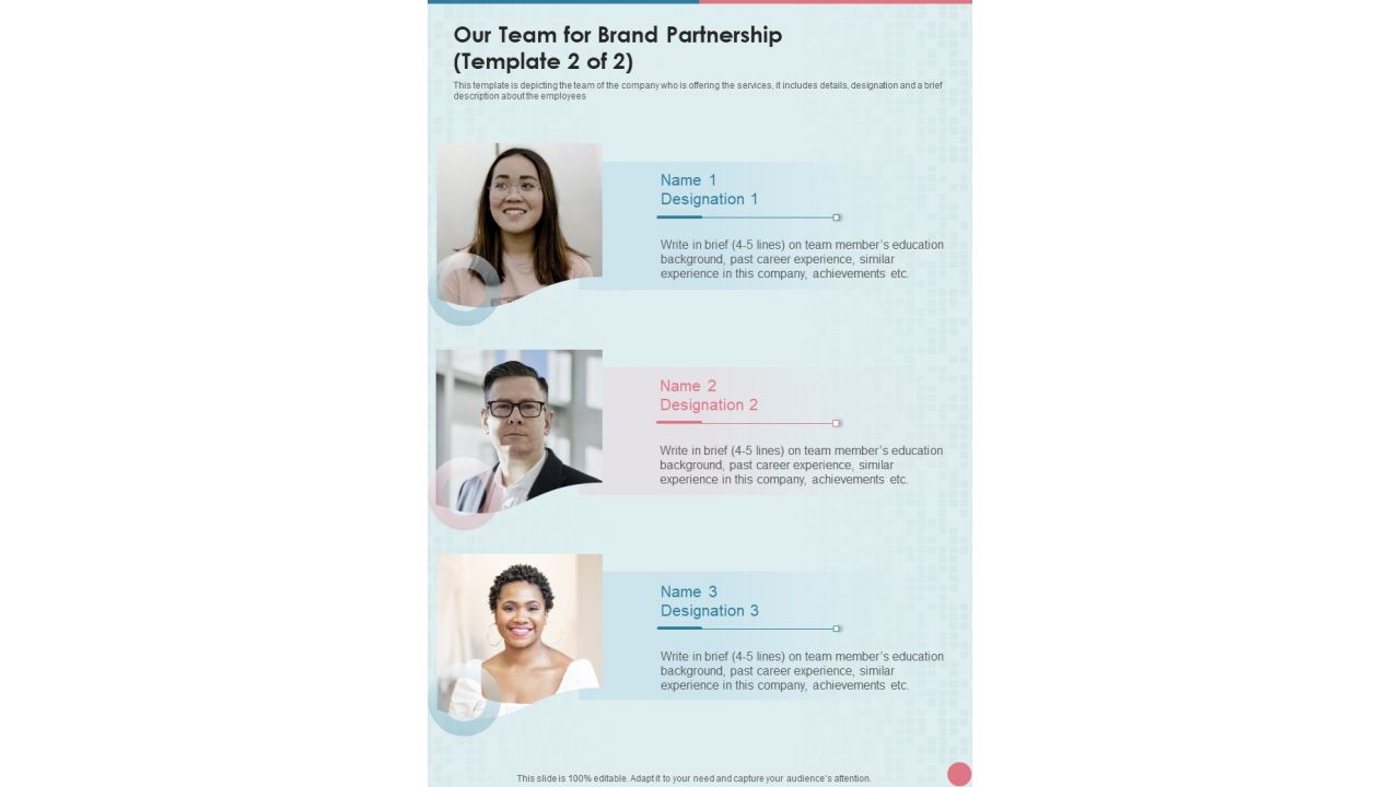 Brand Partnership Service Proposal Our Team For Brand Partnership One Pager Sample Example Document
