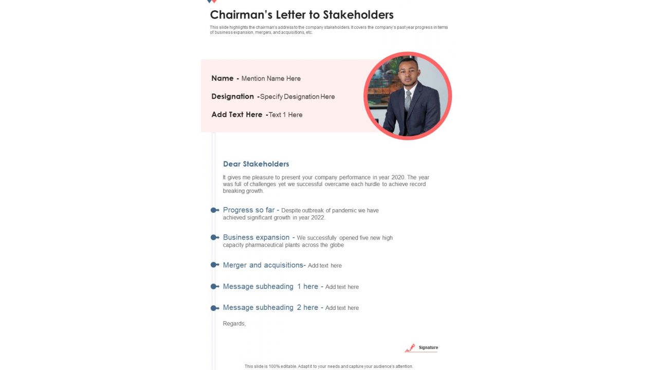 Chairmans Letter To Stakeholders Template 211 One Pager Documents