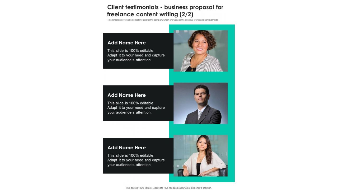 Client Testimonials Business Proposal For Freelance Content Writing One Pager Sample Example Document