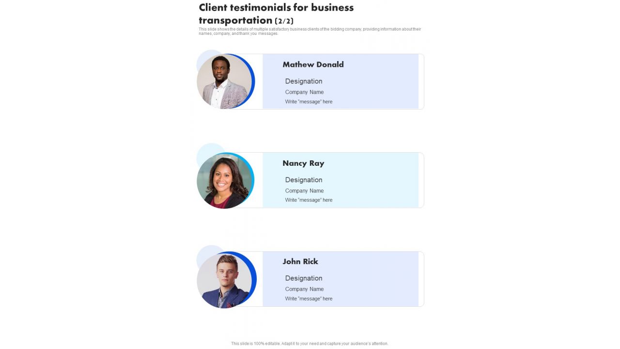 Client Testimonials For Business Transportation One Pager Sample Example Document