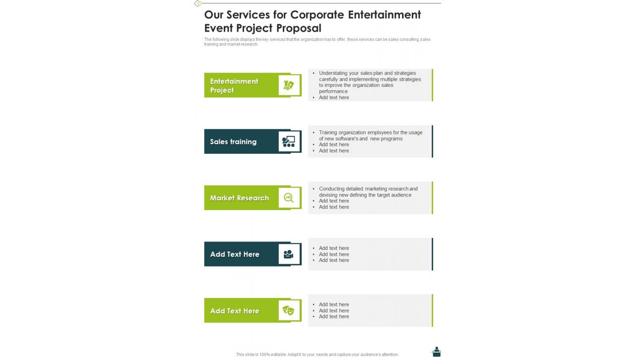 Corporate Entertainment Event Project Proposal For Our Services One Pager Sample Example Document