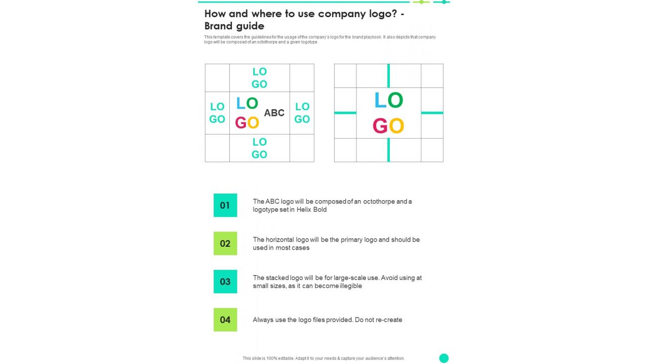 How And Where To Use Company Logo Brand Guide One Pager Sample Example Document