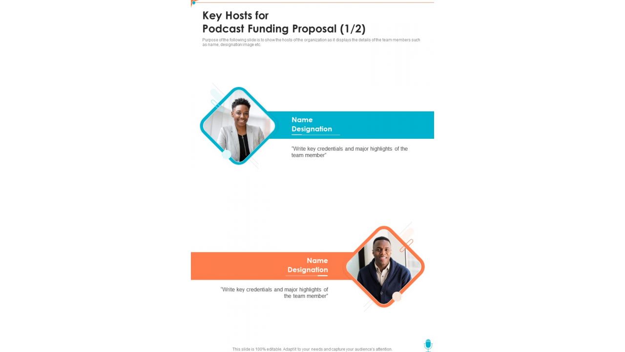 Key Hosts For Podcast Funding Proposal One Pager Sample Example Document