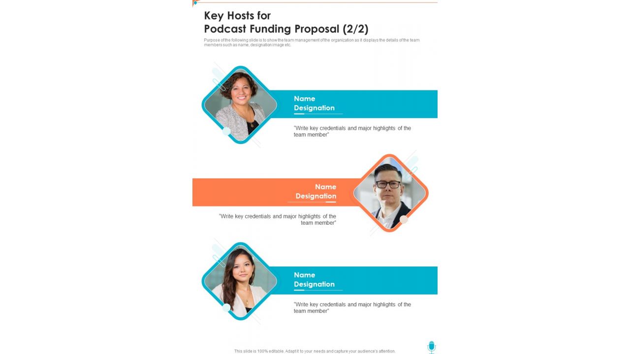 Key Hosts For Podcast Funding Proposal One Pager Sample Example Document
