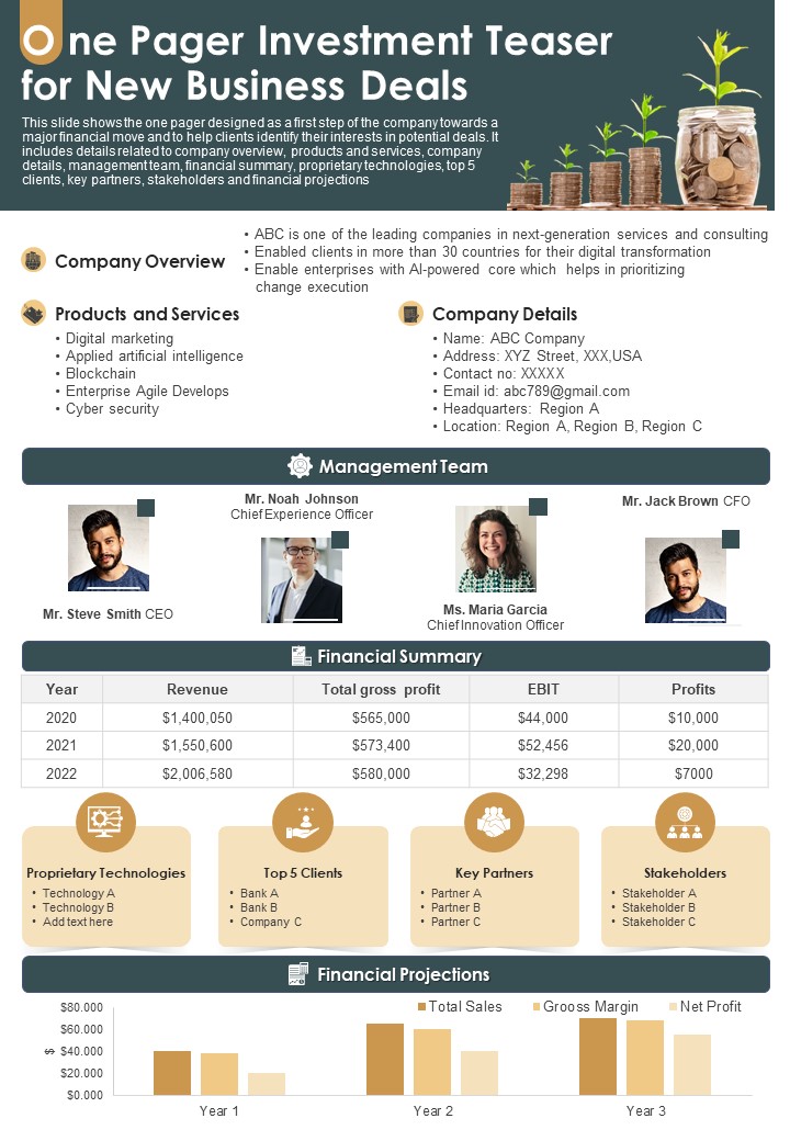 One_Pager_Investment_Teaser_For_New_Business_Deals_PDF_Document_PPT_Template_Slide_1.jpg