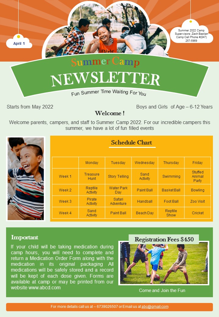 One_Pager_Newsletter_For_Childrens_Summer_Retreat_PDF_Document_PPT_Template_Slide_1.jpg