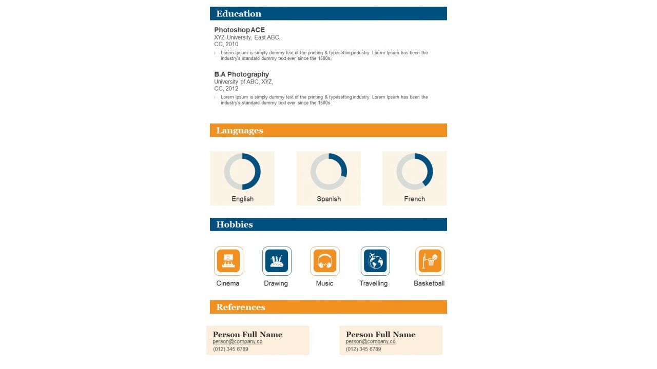 One Pager Professional CV For Freelance Designer And Photojournalist PDF Document PPT Template
