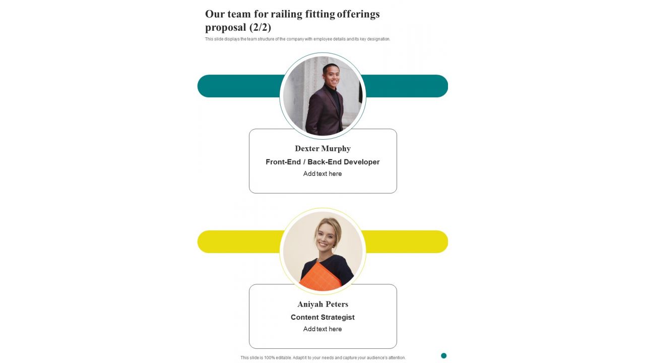 Our Team For Railing Fitting Offerings Proposal One Pager Sample Example Document