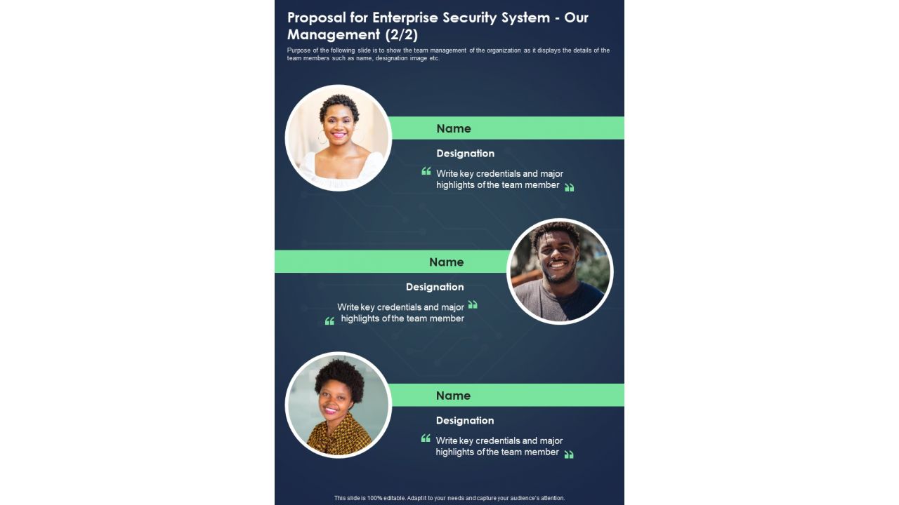 Proposal For Enterprise Security System Our Management One Pager Sample Example Document